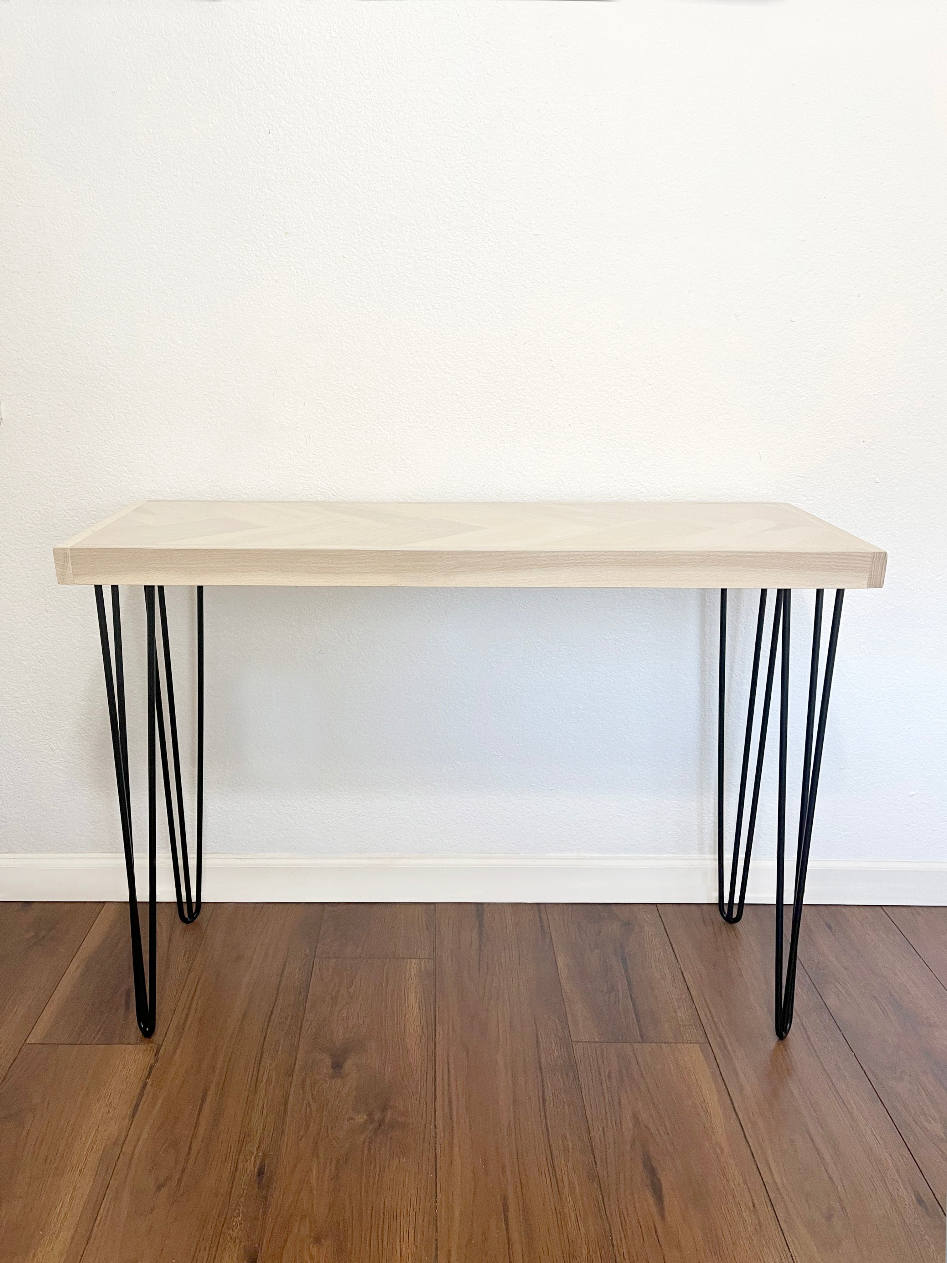 White Oak Herringbone Console Table (Wood Post Legs or Metal Hairpin)