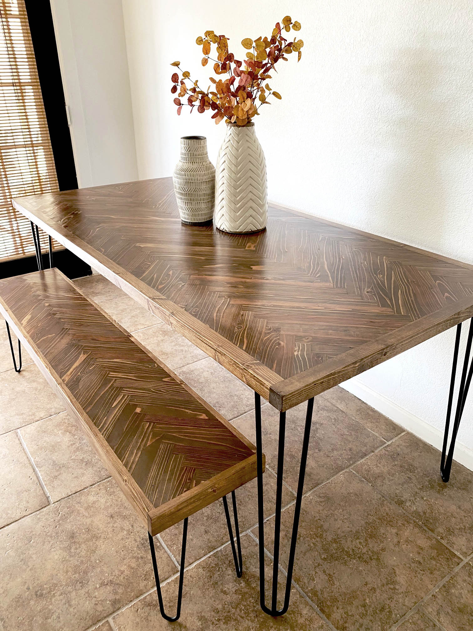 Walnut colored wood table 