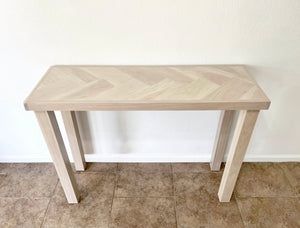 White Oak Herringbone Console Table (Wood Post Legs or Metal Hairpin)
