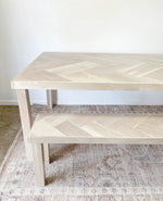 Load image into Gallery viewer, White Oak Double Herringbone Dining Table and Matching Bench Set (Set w/ Wood 4-Post Legs)
