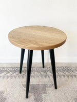 Load image into Gallery viewer, Round Solid Red Oak End Table - (Tapered Metal Legs)

