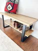 Load image into Gallery viewer, Solid White Oak Wood Entryway Bench with Shelf- (Metal U-shape Legs)
