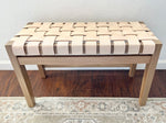 Load image into Gallery viewer, Woven Cognac Leather Strap Bench - (Solid White Oak Wood Frame)
