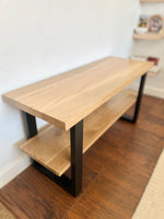 Load image into Gallery viewer, Solid White Oak Wood Entryway Bench with Shelf- (Metal U-shape Legs)
