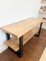 Load image into Gallery viewer, Solid White Oak Wood Entryway Bench with Shelf- (Metal U-shape Legs)

