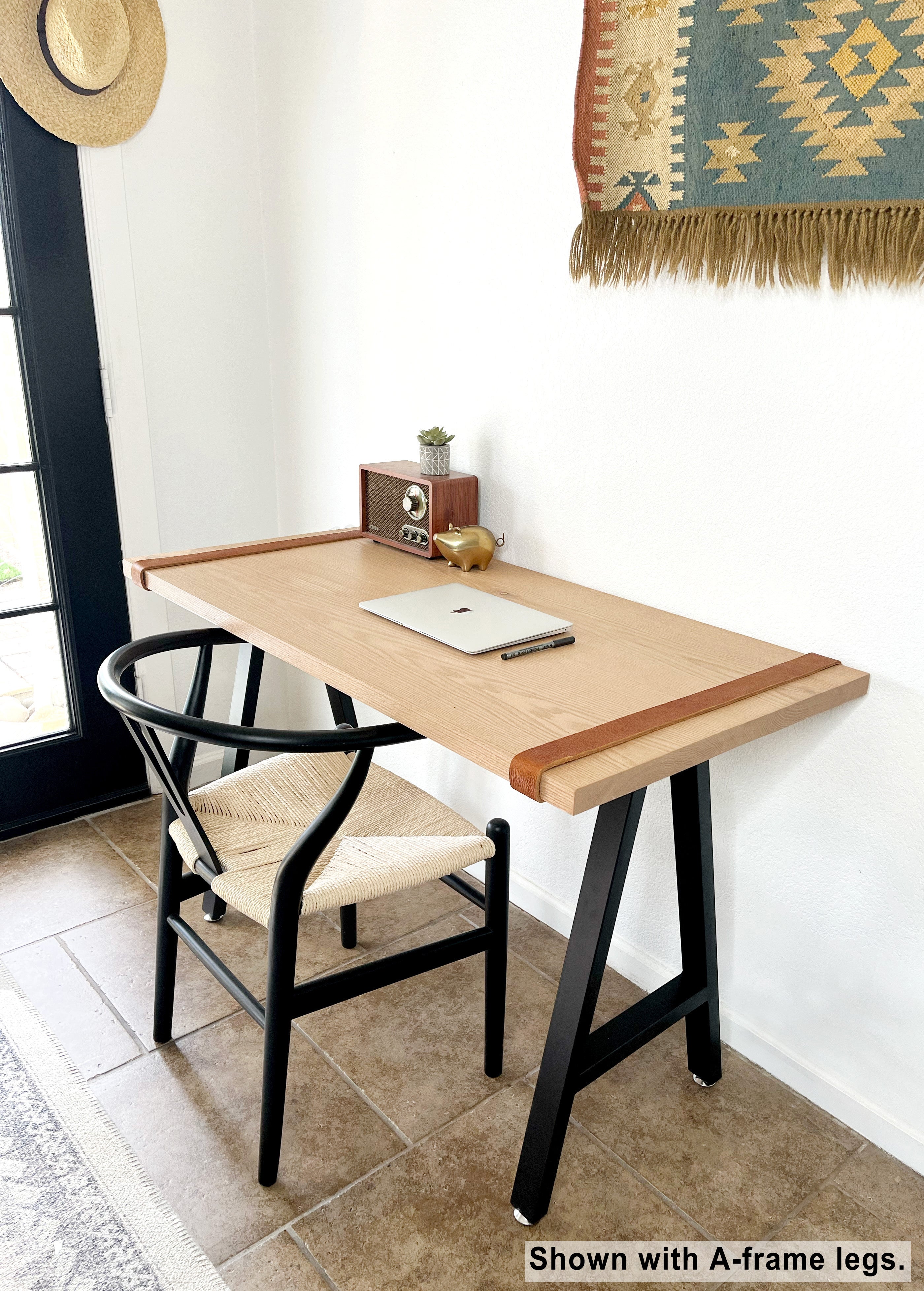 Rectangular wood desk top with metal legs