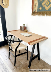 Rectangular wood desk top with metal legs
