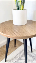 Load image into Gallery viewer, Round Solid Red Oak End Table - (Tapered Metal Legs)
