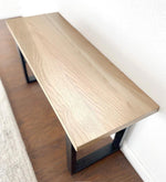 Load image into Gallery viewer, Solid White Oak Wood Entryway Bench with Shelf- (Metal U-shape Legs)
