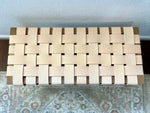 Load image into Gallery viewer, Woven Cognac Leather Strap Bench - (Solid White Oak Wood Frame)
