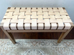 Load image into Gallery viewer, Woven Cognac Leather Strap Bench - (Solid White Oak Wood Frame)
