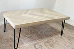 Load image into Gallery viewer, White Oak Herringbone Coffee Table (Metal Hairpin or Tapered Wood Legs)
