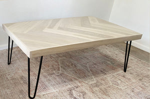 White Oak Herringbone Coffee Table (Metal Hairpin or Tapered Wood Legs)