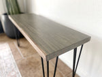 Load image into Gallery viewer, Gray Wood &amp; Metal Bench - (Metal U-shape or Hairpin Legs)

