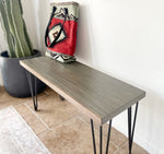 Load image into Gallery viewer, Modern Gray Wood &amp; Metal Bench - (Metal Hairpin or U-shape Legs)
