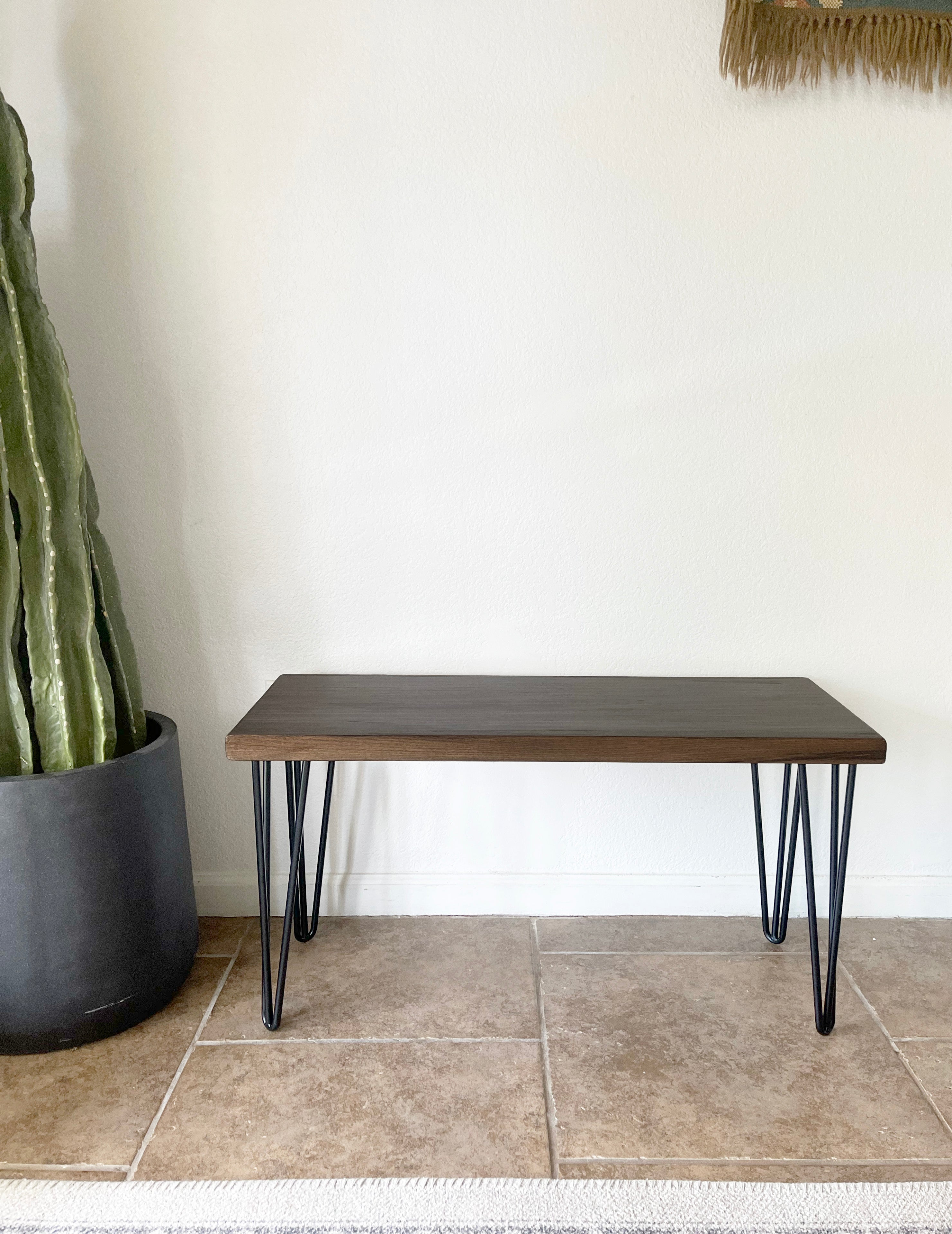 Modern Wood & Metal Bench w/ Walnut Stain - (Metal Hairpin or U-shape Legs)