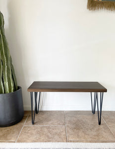 Modern Wood & Metal Bench w/ Walnut Stain - (Metal Hairpin or U-shape Legs)