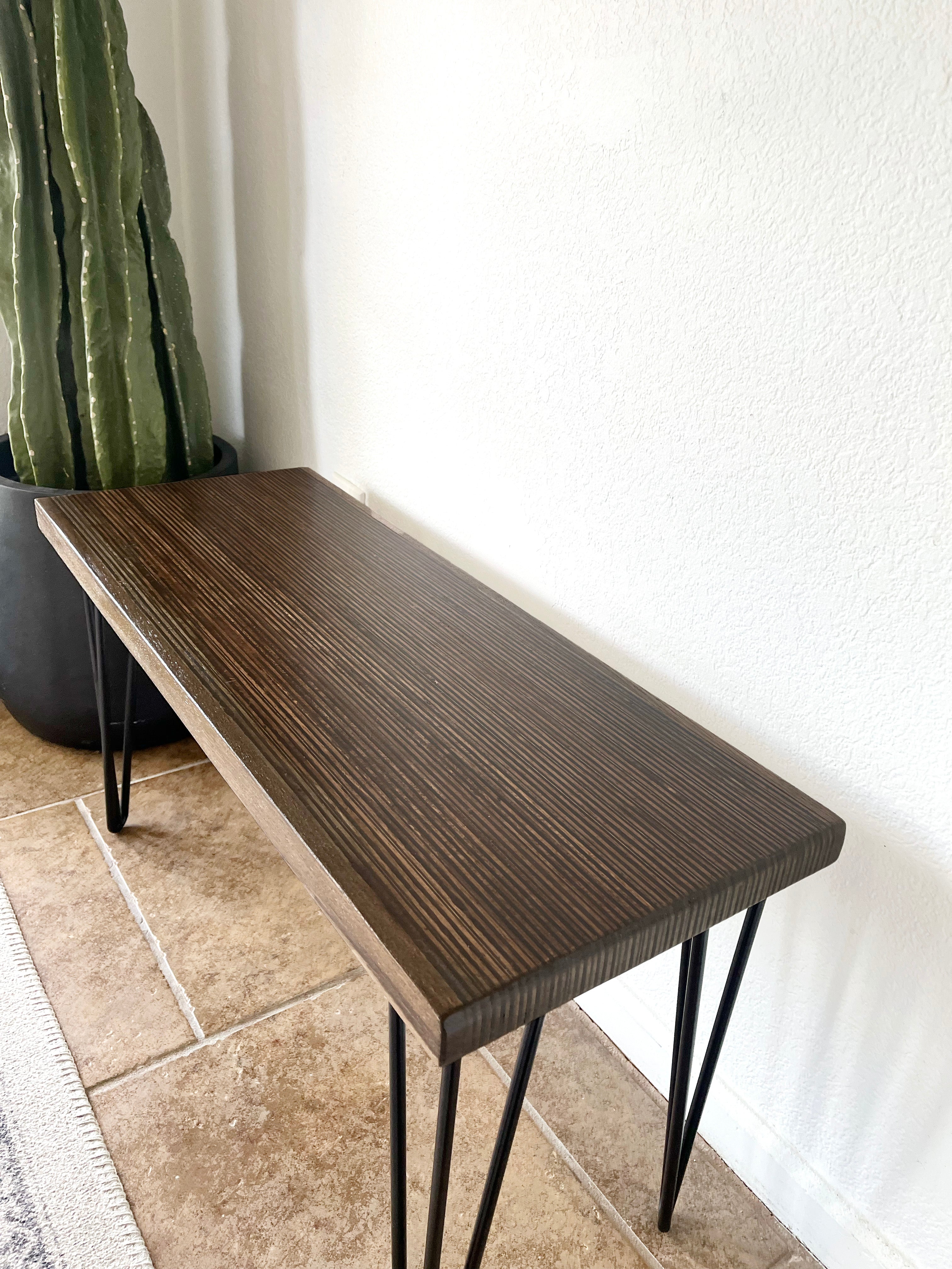 Modern Wood & Metal Bench in Walnut Stain - (Metal Hairpin or U-shape Legs)