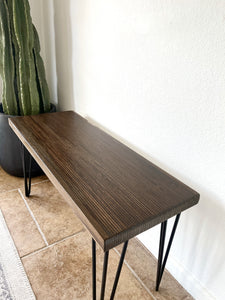 Modern Wood & Metal Bench in Walnut Stain - (Metal Hairpin or U-shape Legs)