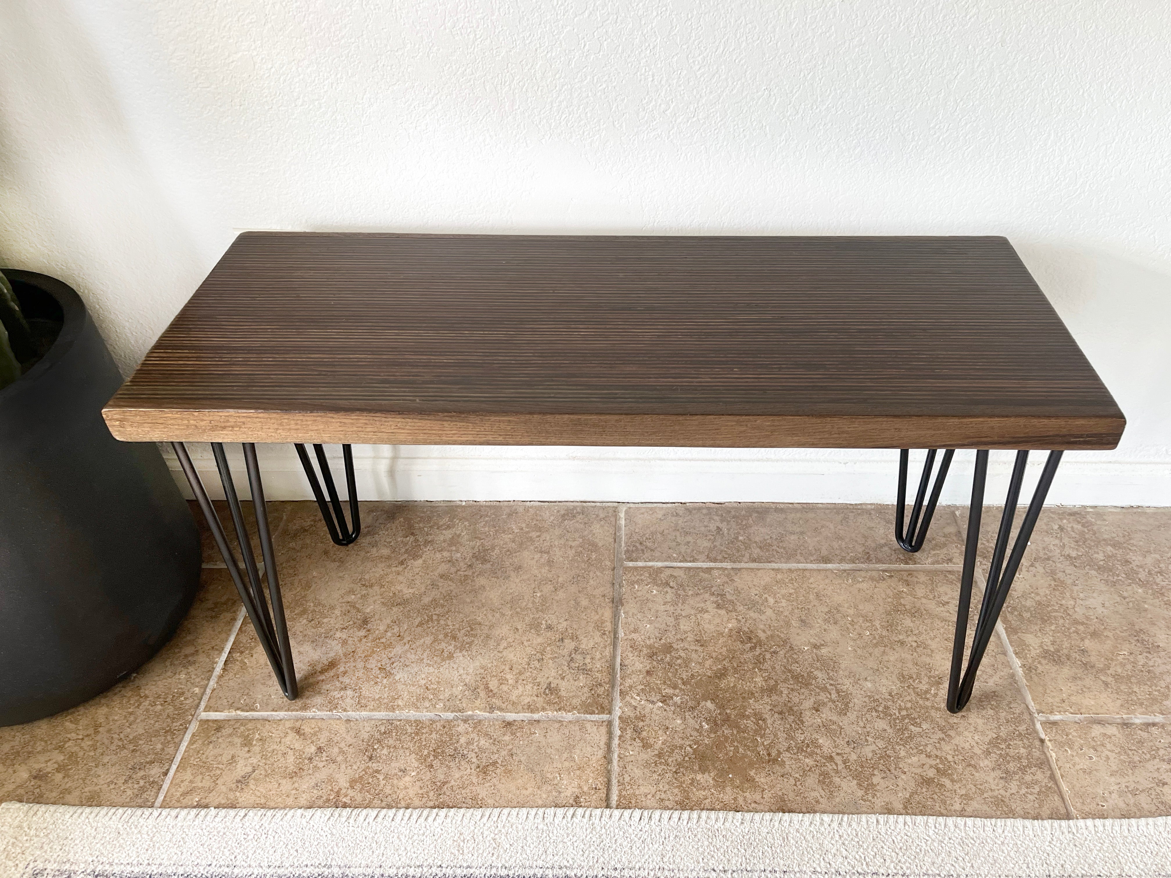Modern Wood & Metal Bench w/ Walnut Stain - (Metal Hairpin or U-shape Legs)