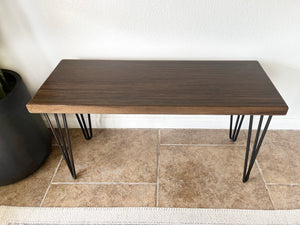 Modern Wood & Metal Bench w/ Walnut Stain - (Metal Hairpin or U-shape Legs)
