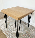 Load image into Gallery viewer, Square Wood &amp; Metal Side Table in Natural Finish - (Hairpin Legs)

