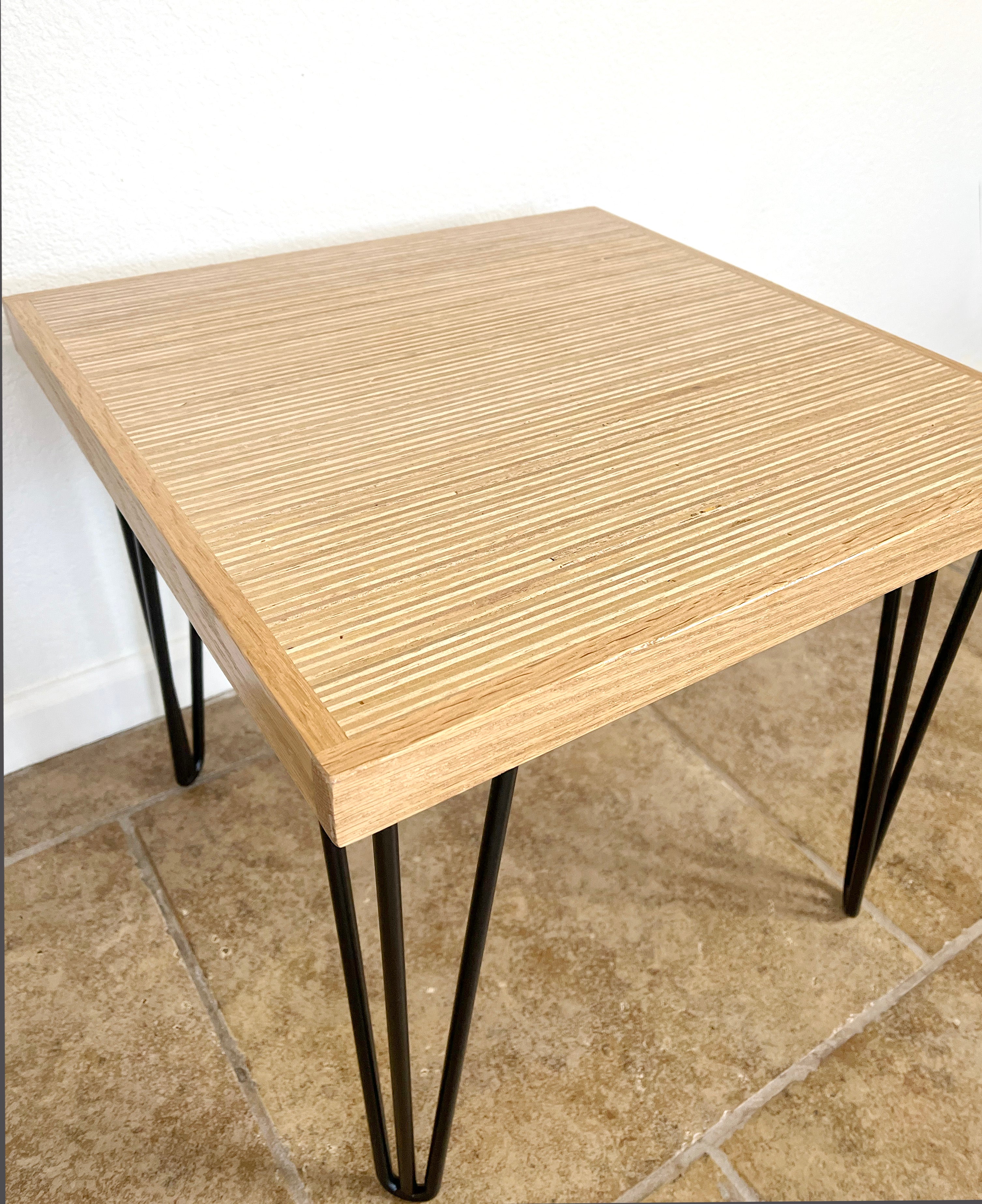 Square Wood & Metal Side Table in Natural Finish - (Hairpin Legs)