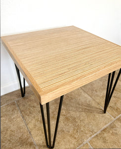 Square Wood & Metal Side Table in Natural Finish - (Hairpin Legs)