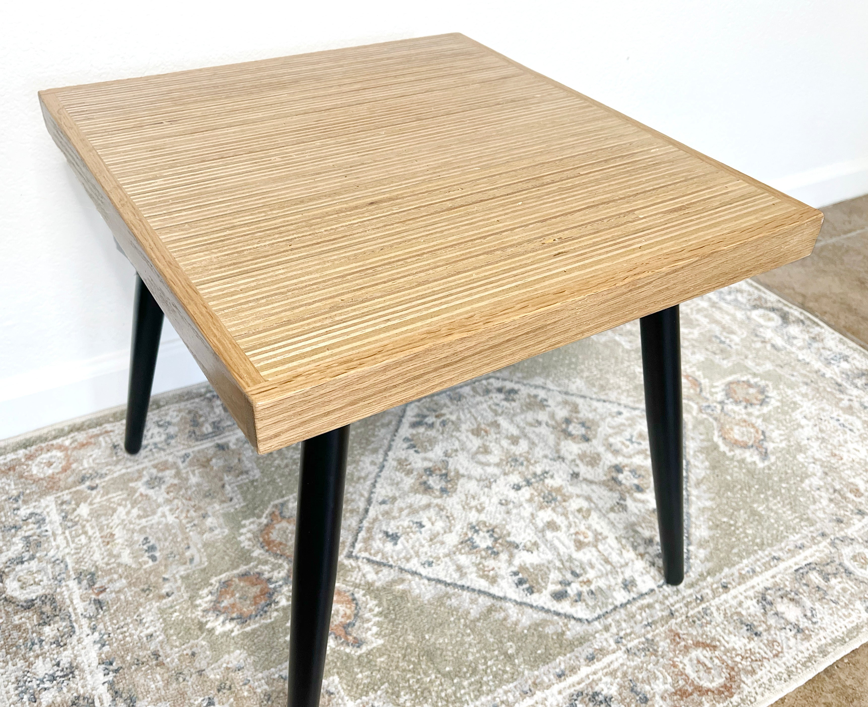 Square Wood & Metal Side Table in Natural Finish - (Tapered Legs)