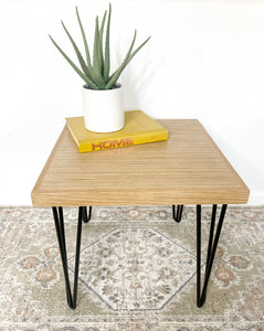 Square Wood & Metal Side Table in Natural Finish - (Hairpin Legs)