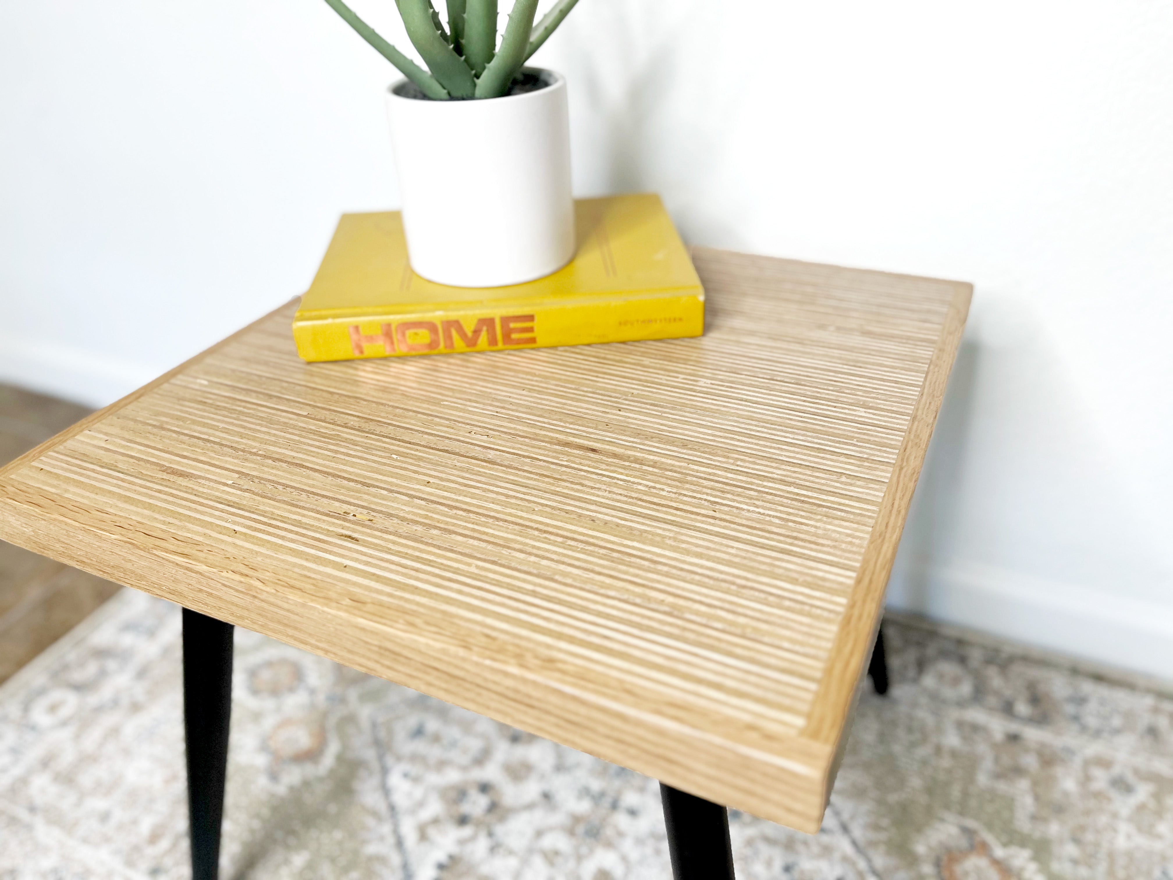 Square Wood & Metal Side Table in Natural Finish - (Tapered Legs)