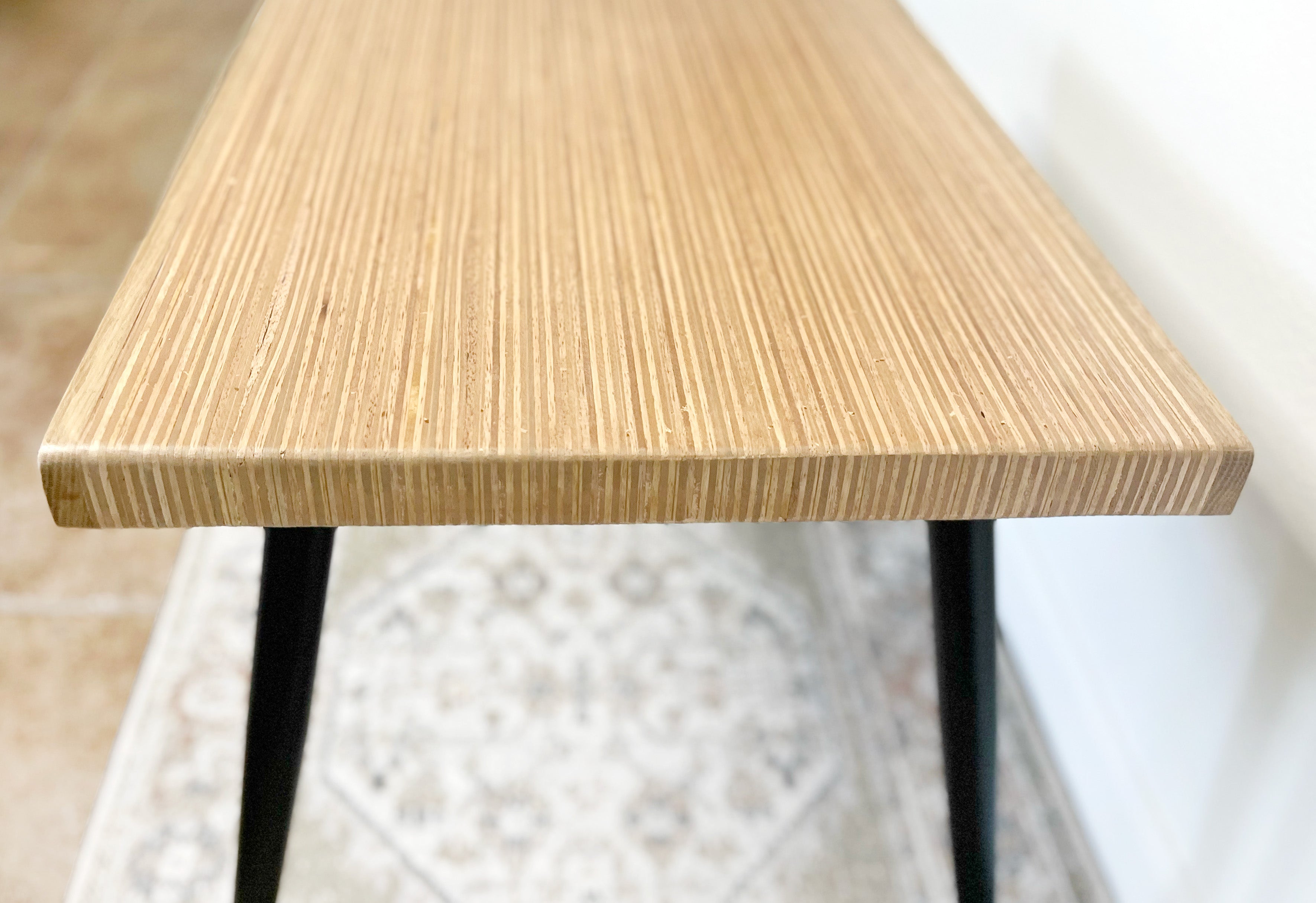 Natural Rectangular Wood & Metal End Table - (Tapered Legs)