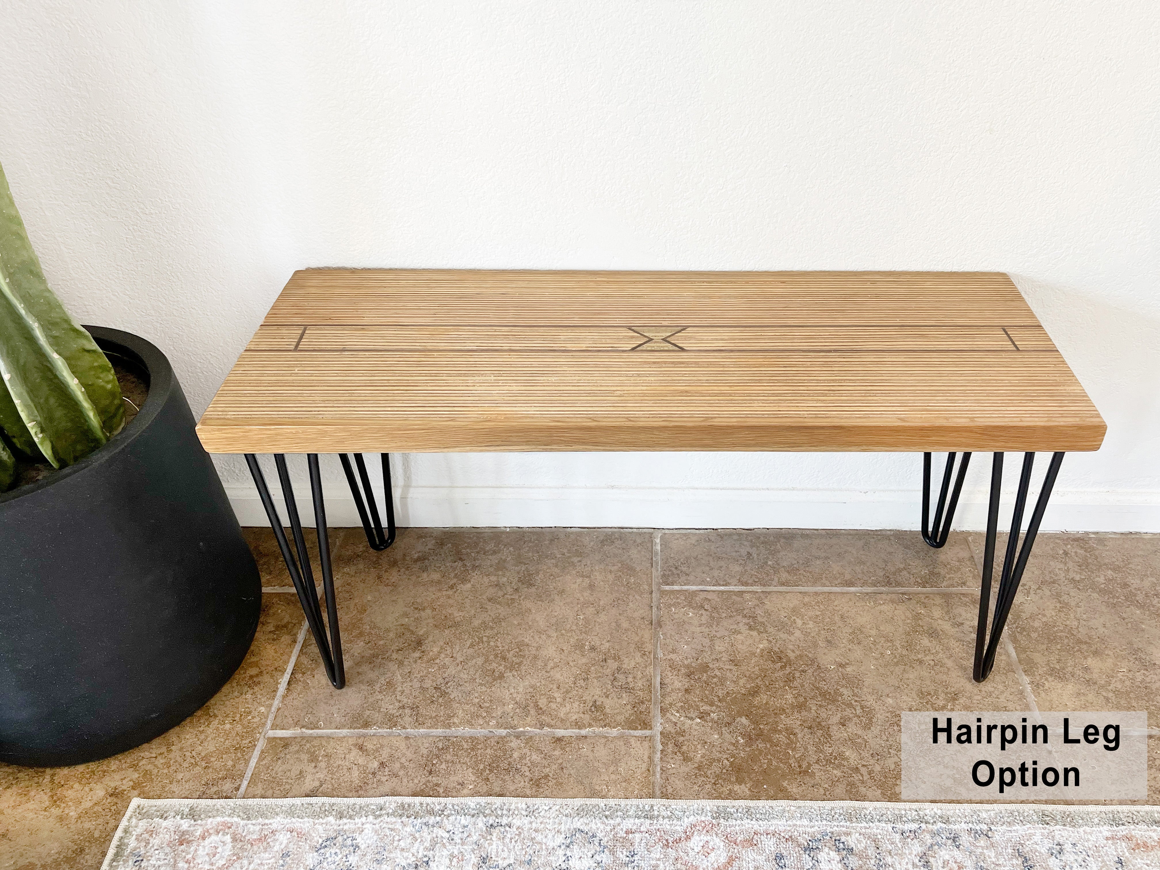 Modern Southwestern Style Wood & Metal Bench - (Metal Hairpin or U-shape Legs)