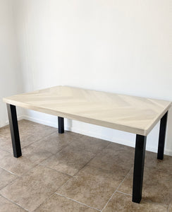 White Oak Single Herringbone Dining Table (Metal & Wood Leg Options)