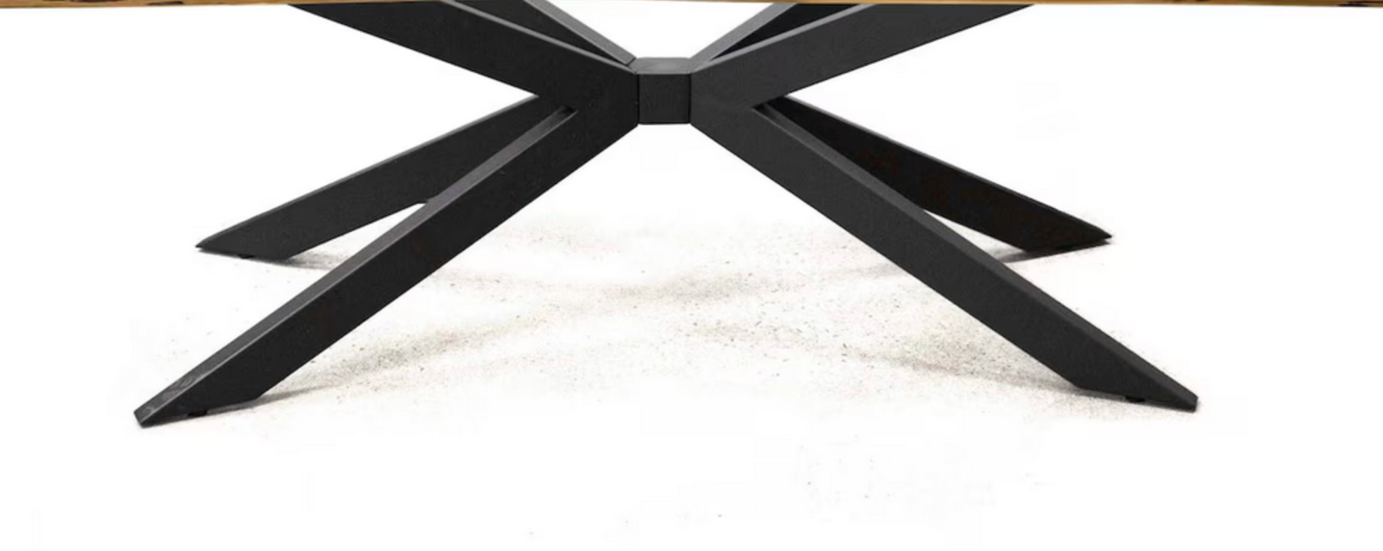 82x42 Custom Shape Oval White Oak Single Herringbone Dining Table - Black Metal Spider Base