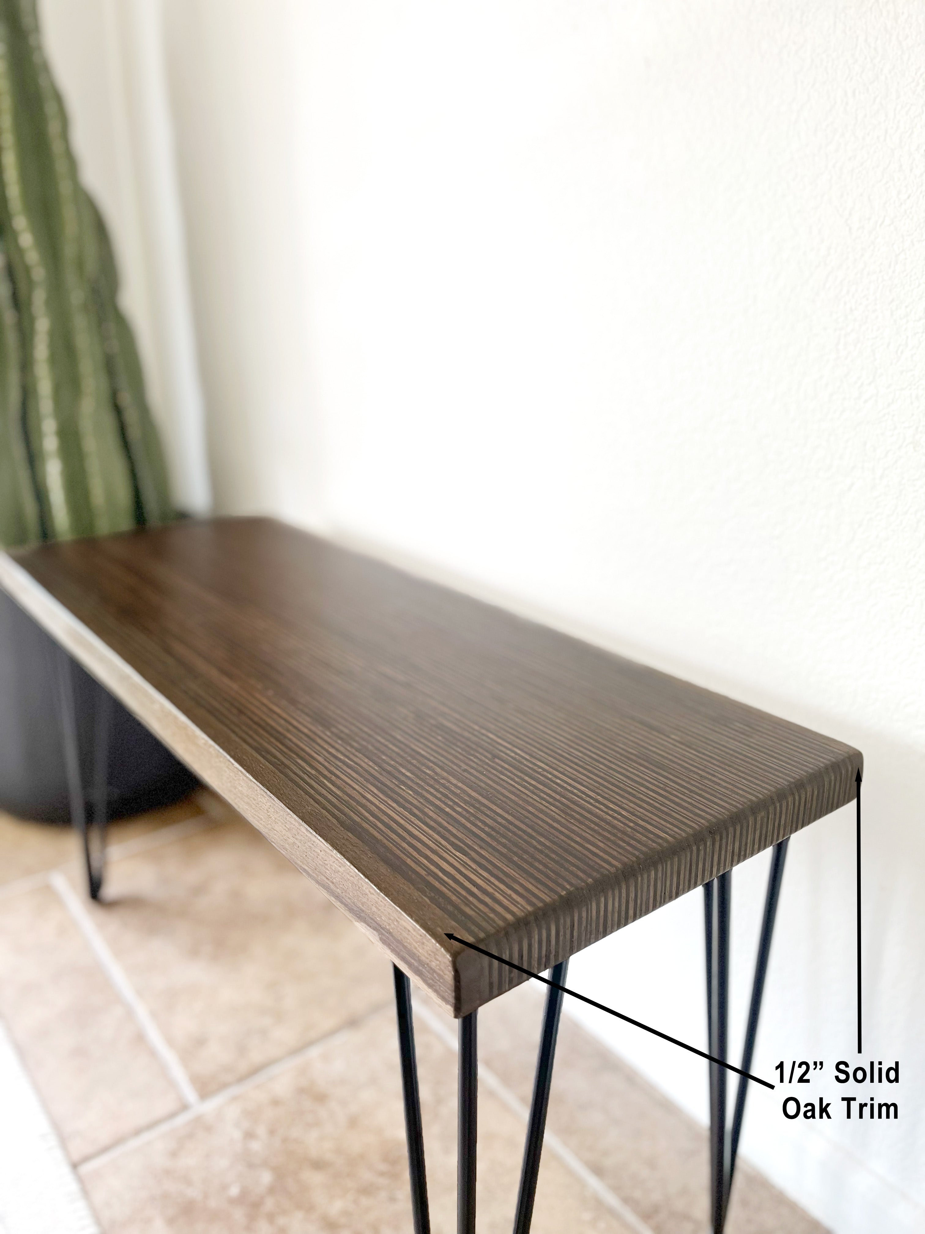 Modern Wood & Metal Bench w/ Walnut Stain - (Metal Hairpin or U-shape Legs)