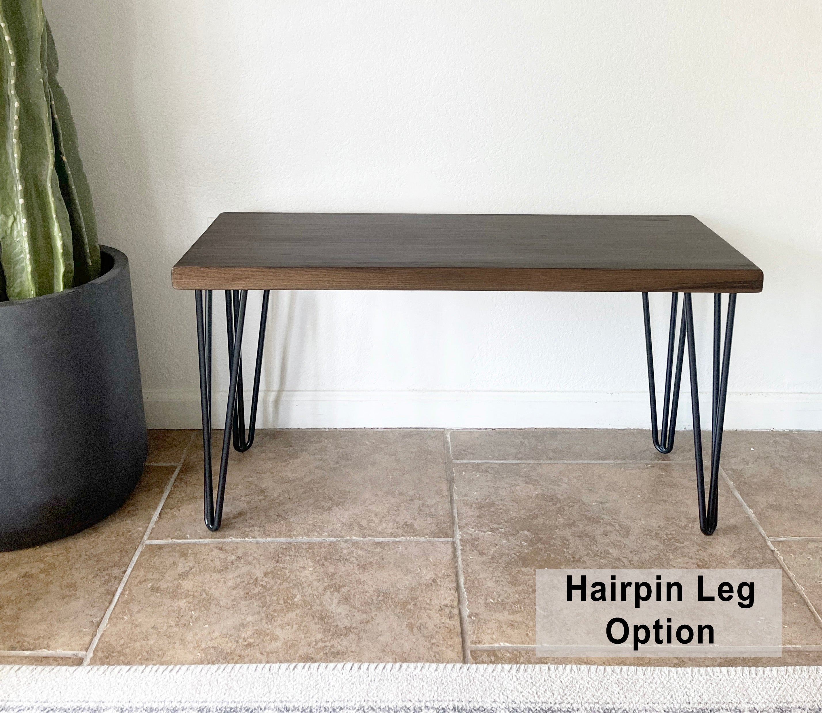 Modern Wood & Metal Bench w/ Walnut Stain - (Metal Hairpin or U-shape Legs)
