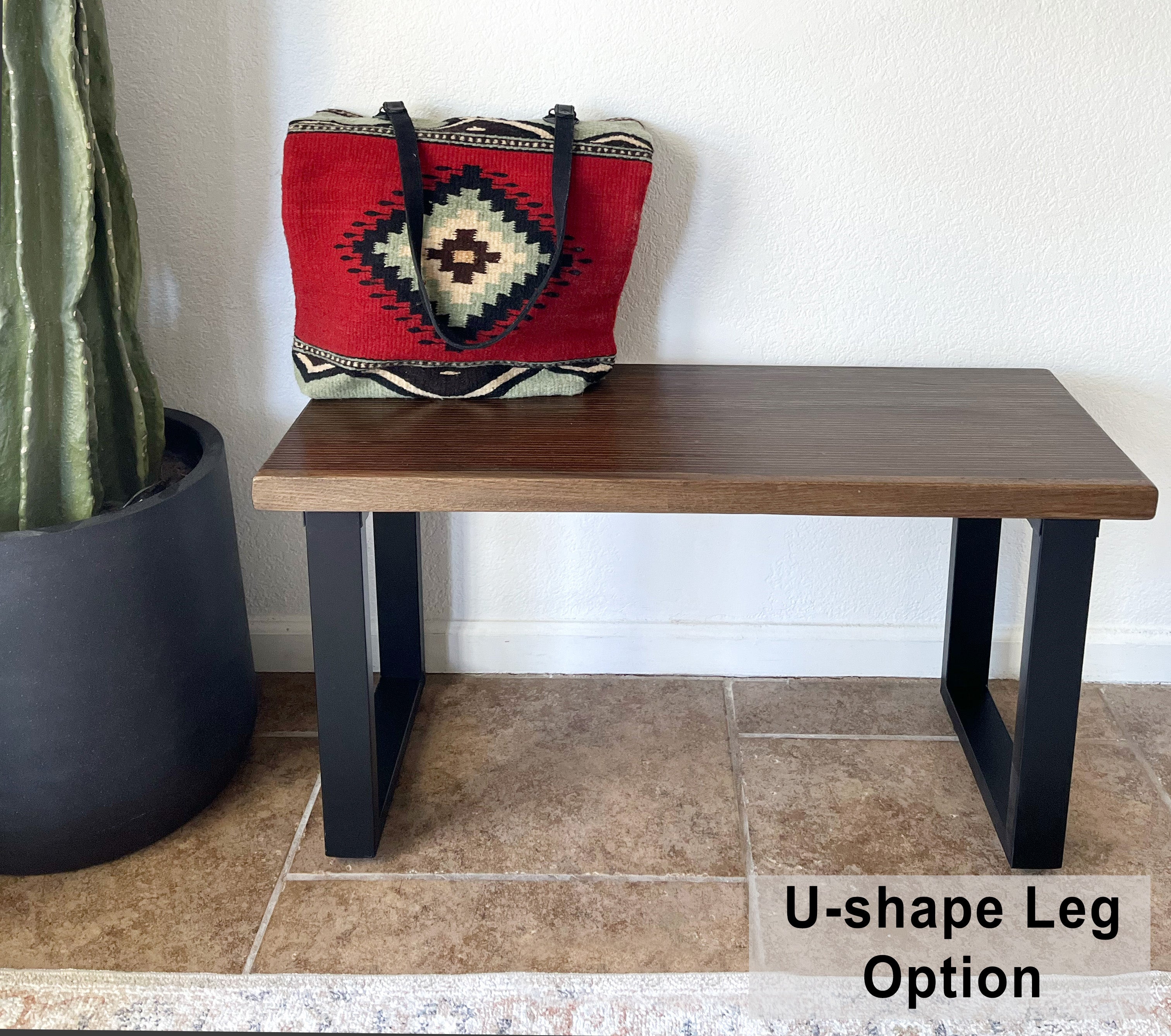 Modern Wood & Metal Bench w/ Walnut Stain - (Metal Hairpin or U-shape Legs)