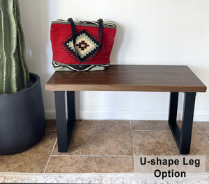 Modern Wood & Metal Bench w/ Walnut Stain - (Metal Hairpin or U-shape Legs)