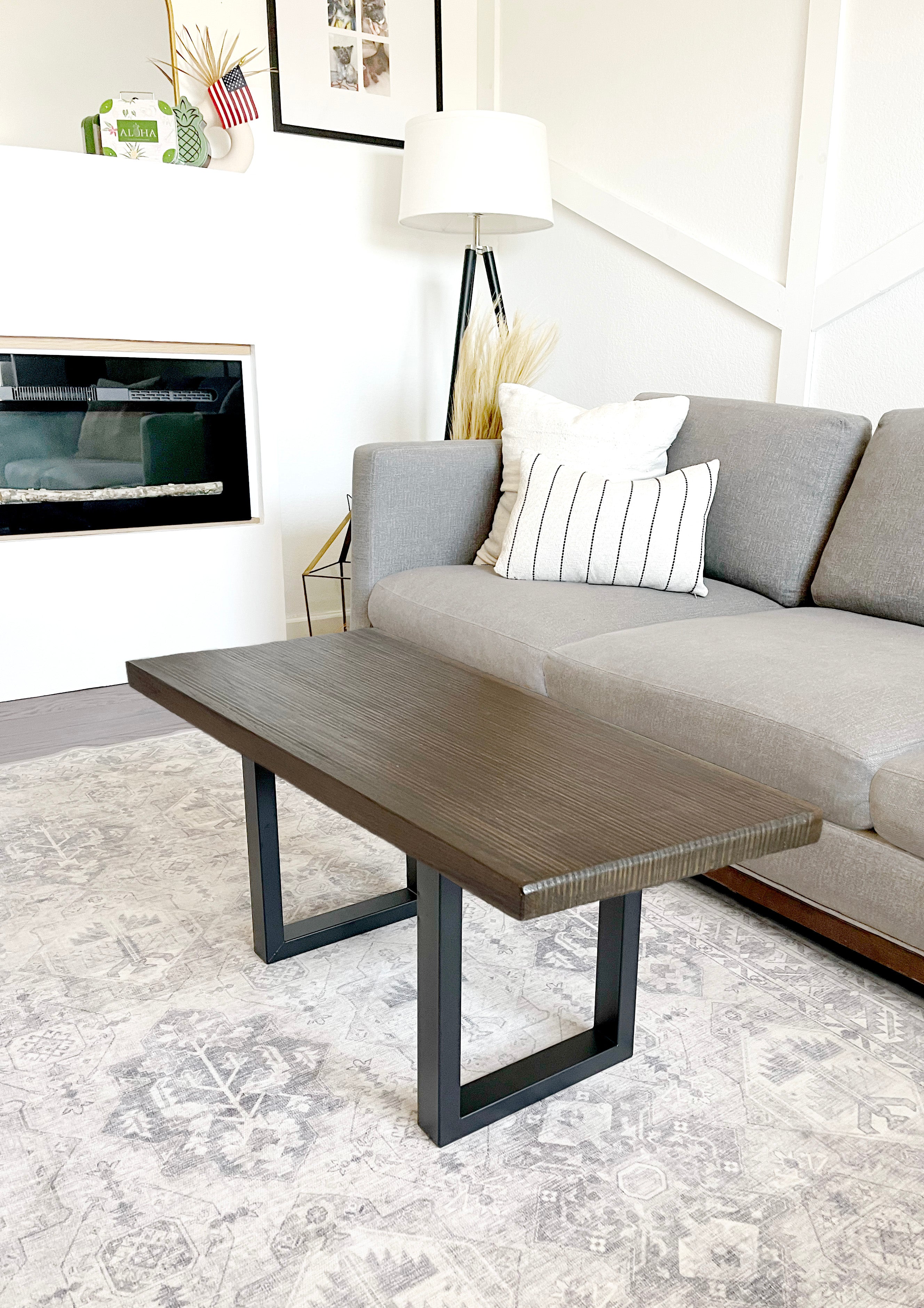 Rectangular Wood & Metal Coffee Table - (Walnut Stain)