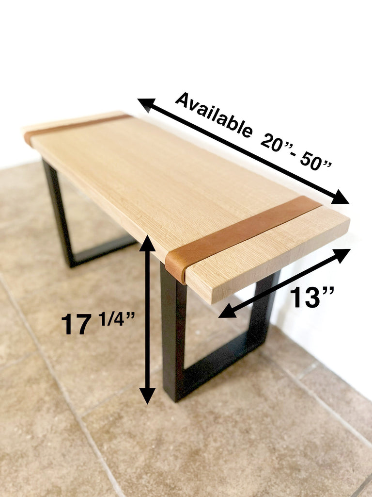 Leather Strap and Solid Oak Wood Bench (Metal U-shape Legs) - 48 inches ...