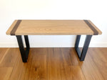 Load image into Gallery viewer, Rustic Leather Strap and Solid Red Oak Wood Bench - (Metal U-shape Legs)
