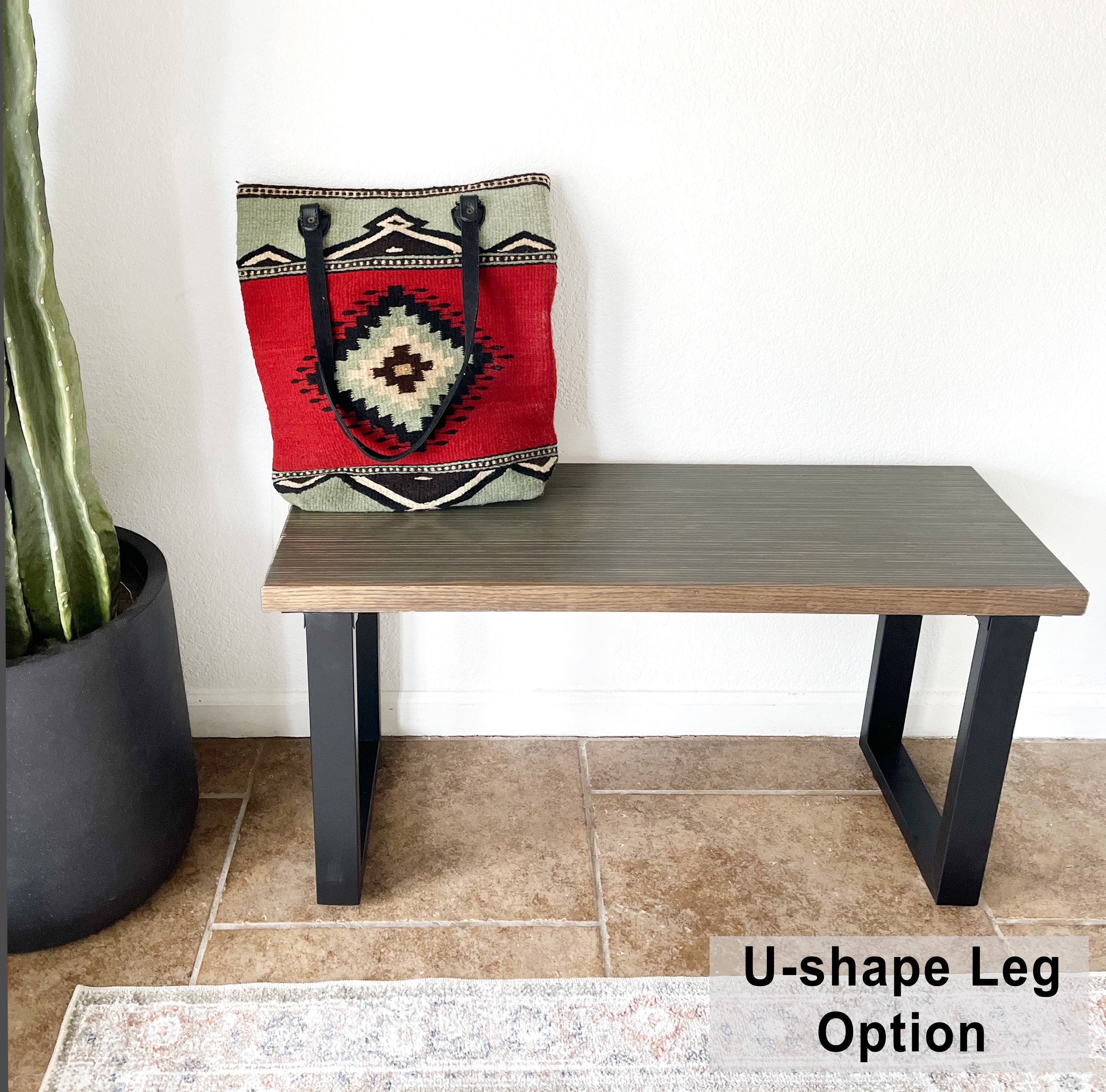 Gray Wood & Metal Bench - (Metal U-shape or Hairpin Legs)