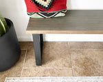 Load image into Gallery viewer, Gray Wood &amp; Metal Bench - (Metal U-shape or Hairpin Legs)
