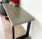 Load image into Gallery viewer, Gray Wood &amp; Metal Bench - (Metal U-shape or Hairpin Legs)
