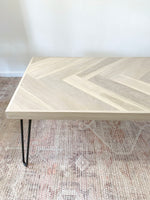 Load image into Gallery viewer, White Oak Herringbone Coffee Table (Metal Hairpin or Tapered Wood Legs)
