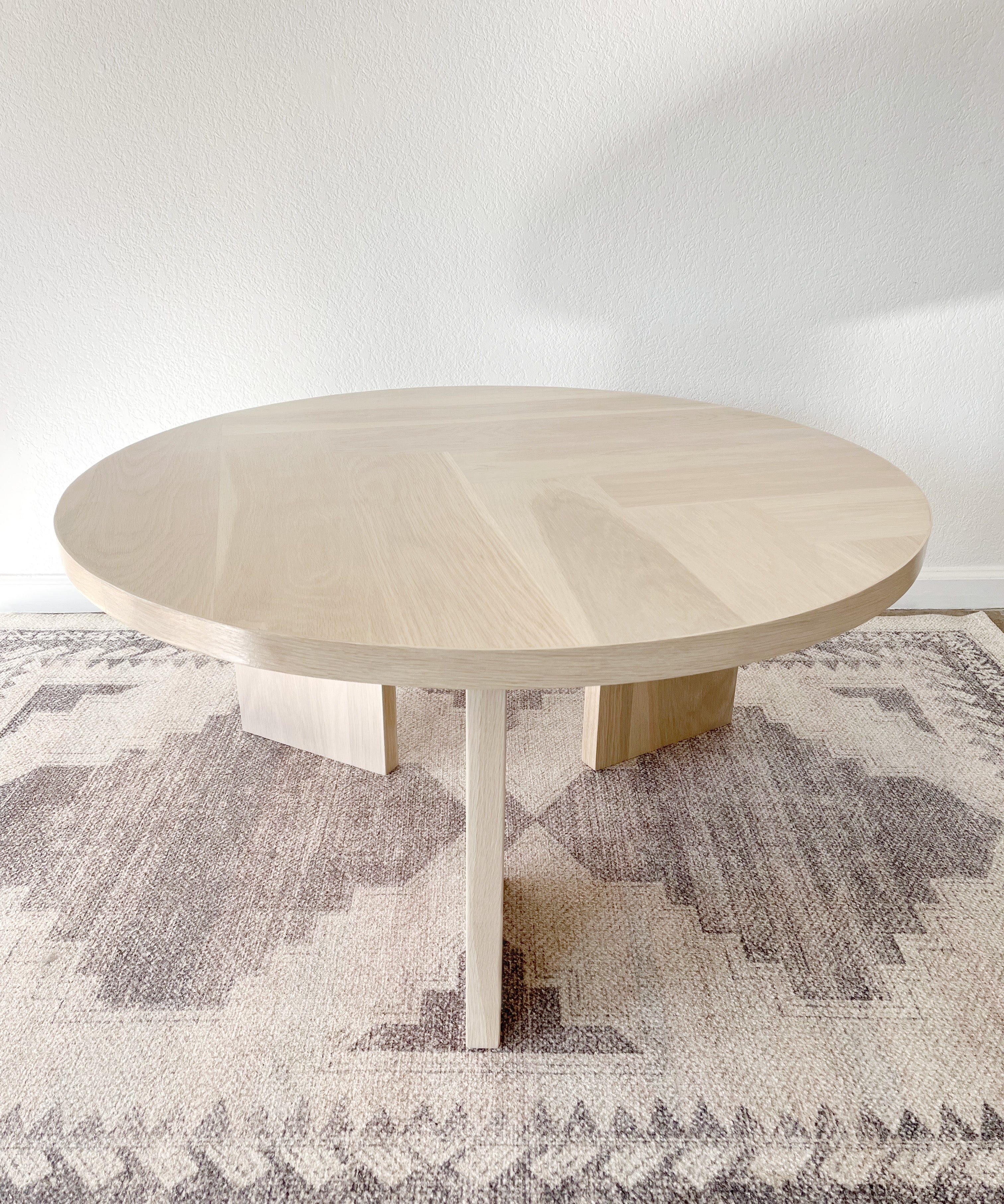 Modern White Oak Wood Coffee Table with Round Top