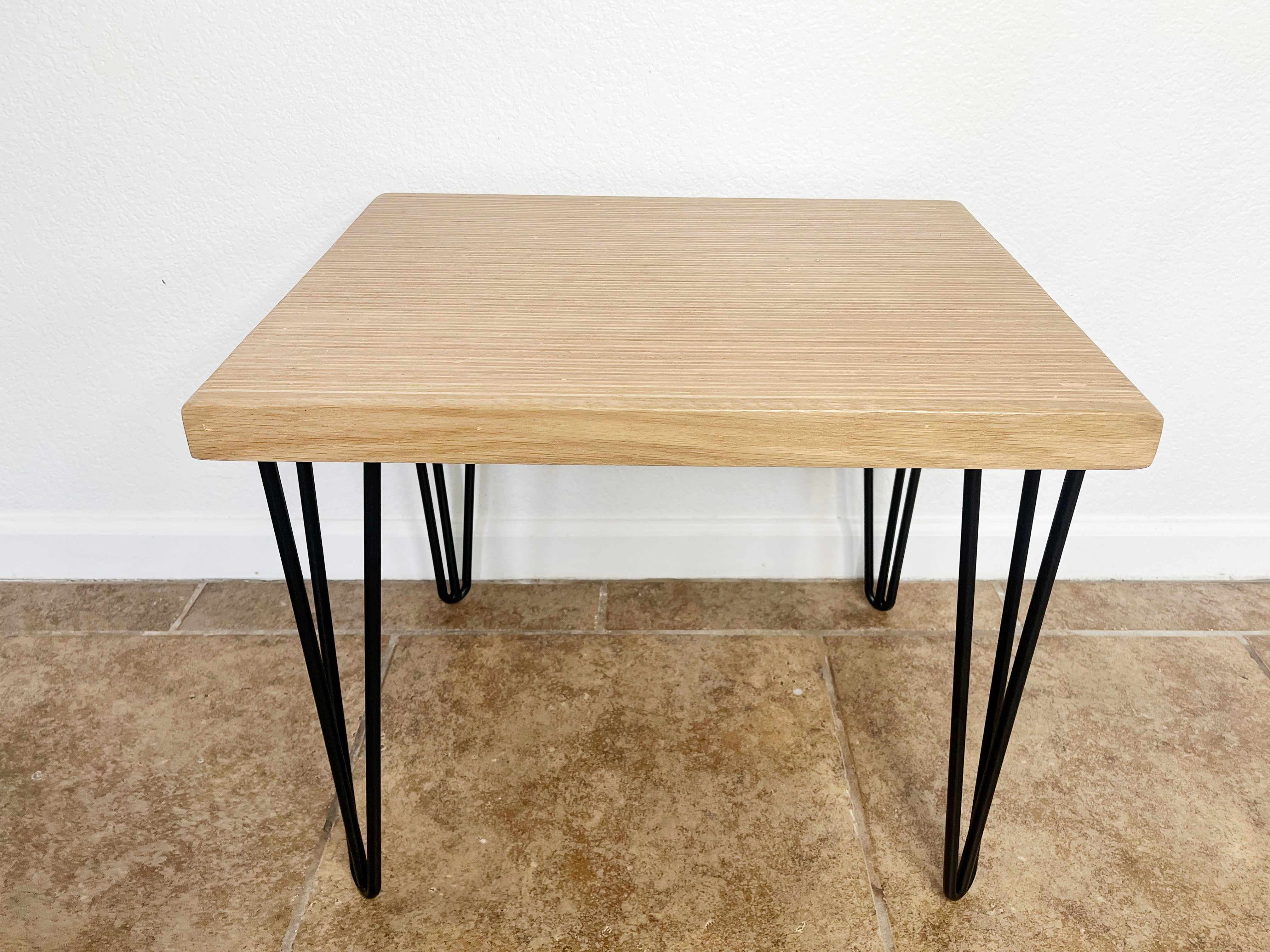 Natural Rectangular Wood & Metal End Table - (Hairpin Legs)