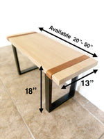 Load image into Gallery viewer, Rustic Leather Strap and Solid Red Oak Wood Bench - (Metal U-shape Legs)
