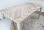 Load image into Gallery viewer, Rounded Lath Wood Herringbone Dining Table with Round Solid Ash Wood Legs
